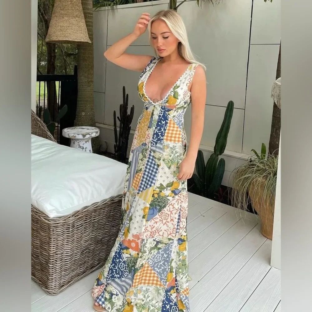 Amalfi Limicello Maxi Dress In All Over Print, A Line Maxi Dress - Picture 2 of 13